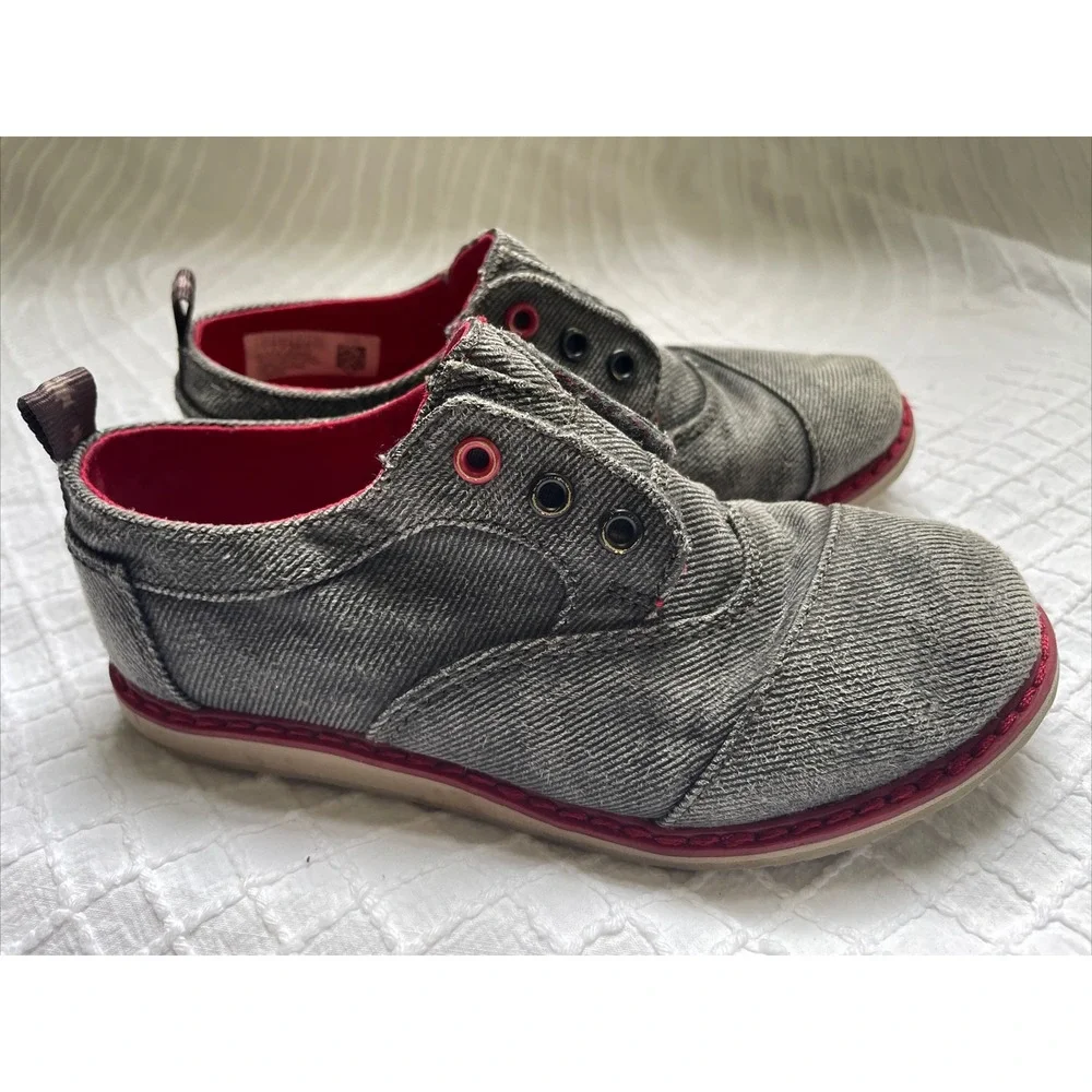 Toms Kids Youth Size 11 Loafer Grey Denim‎ Print-